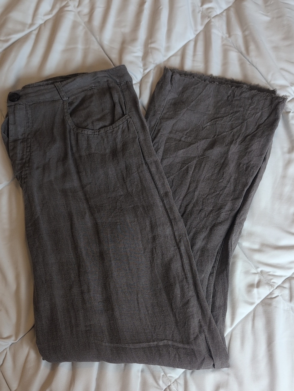 Zara Women's Charcoal Wide-Leg Linen Blend Chinos